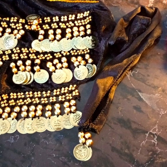 Belly Dance Velveteen Skirt Wrap with Golden Coins - Picture 3 of 4